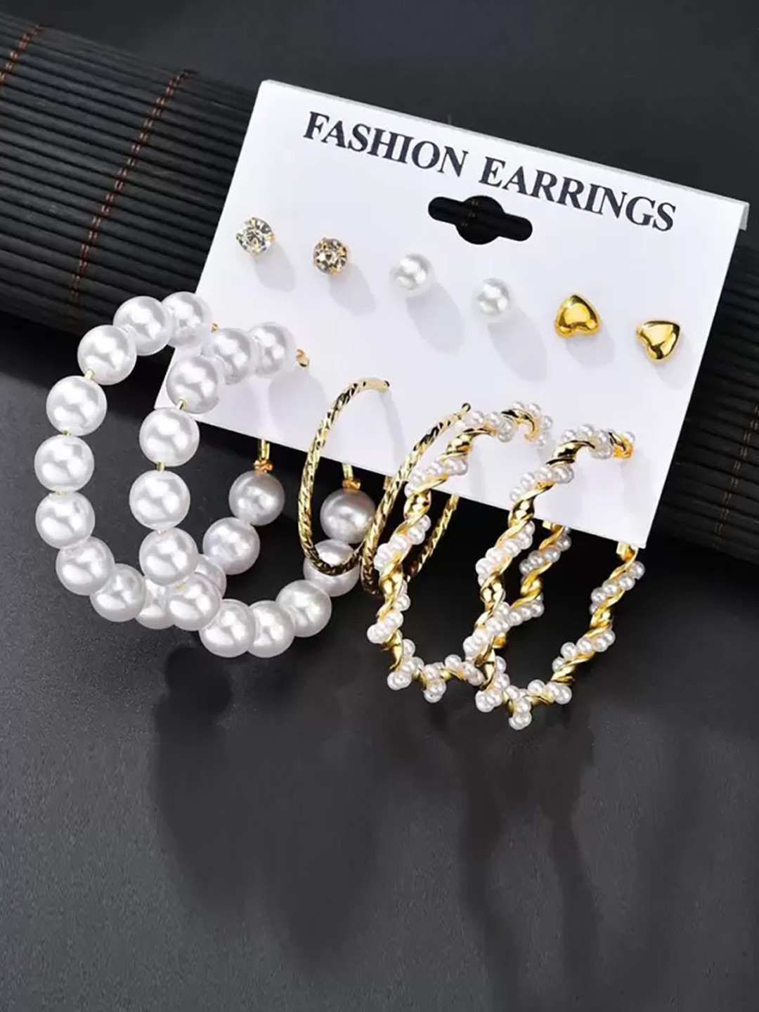 Jewels Galaxy Set of 6 White Contemporary Studs And Hoop Earrings