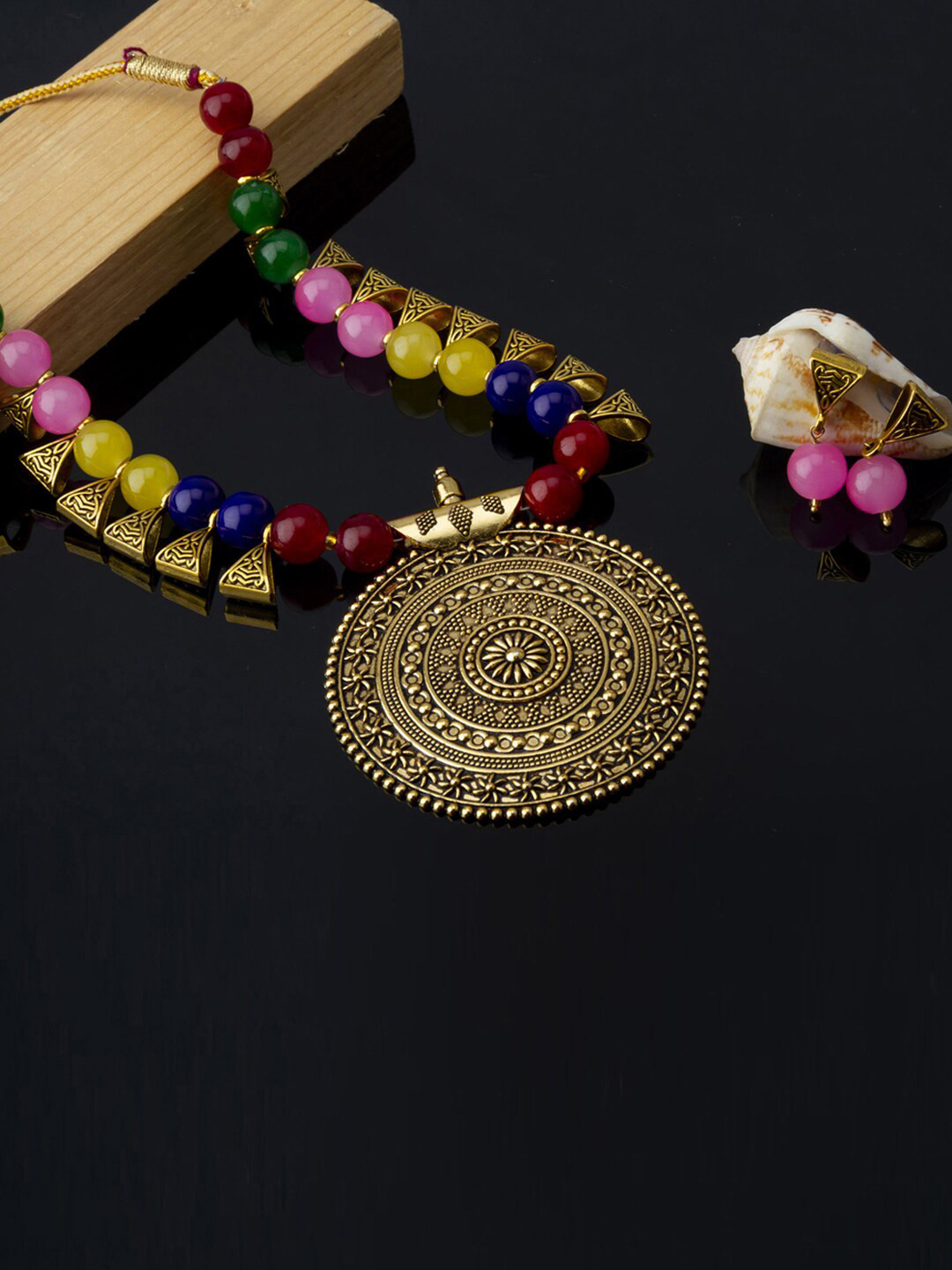 Jewels Galaxy Women Gold-Plated Gold-Colored Beaded Jewellery Set