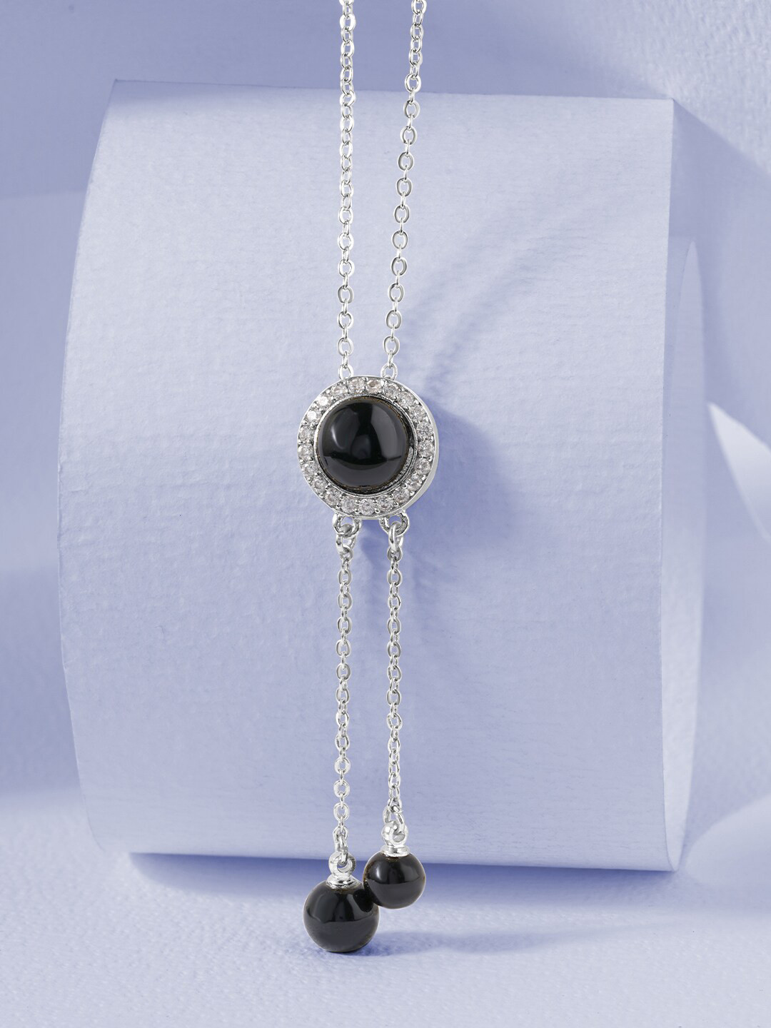 MINUTIAE Silver-Toned & Black Silver-Plated Pendant With Chain