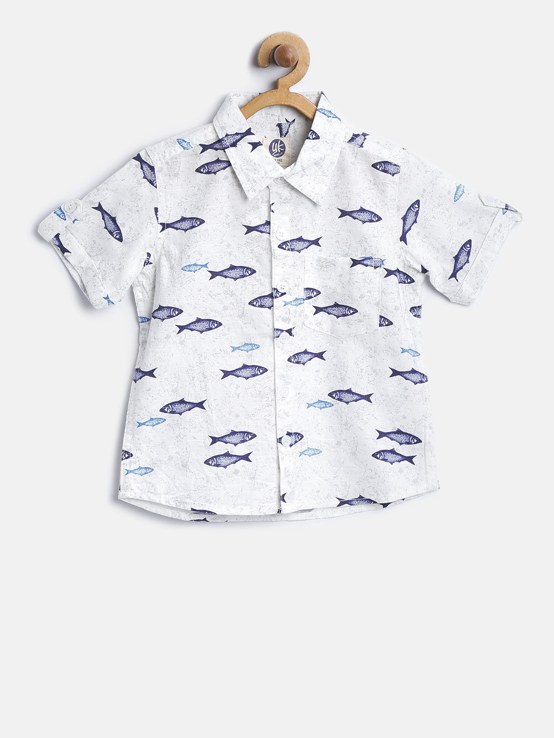 Yellow Kite Boys Off-White Fish Print Casual Shirt
