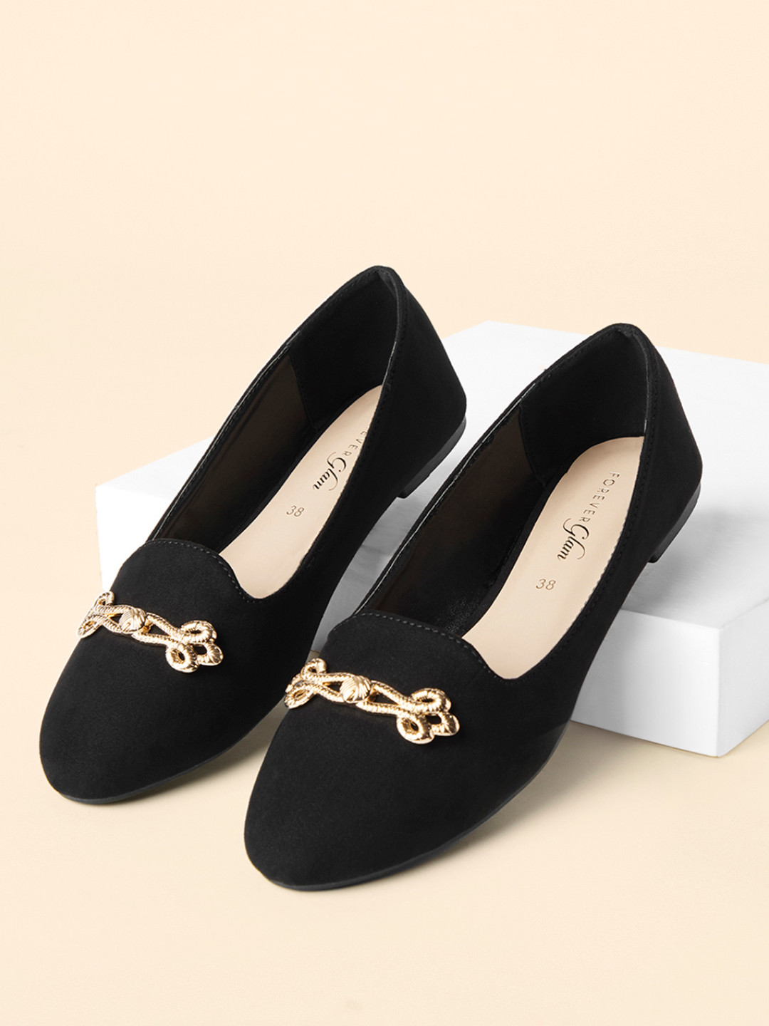 Forever Glam by Pantaloons Women Black Leather Embellished Loafers