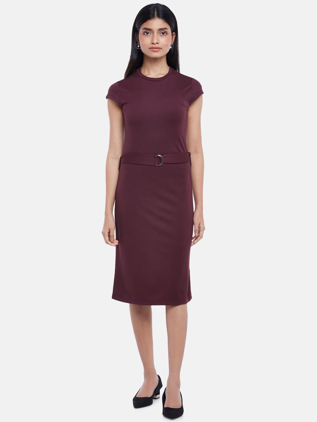 Annabelle by Pantaloons Maroon Formal Sheath Midi Dress