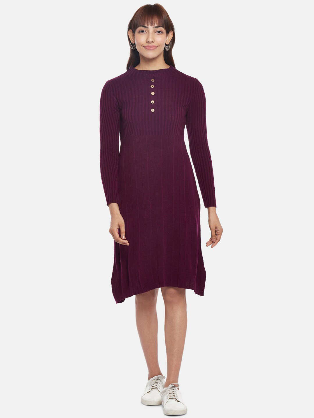 People Women Burgundy High Neck Jumper Dress