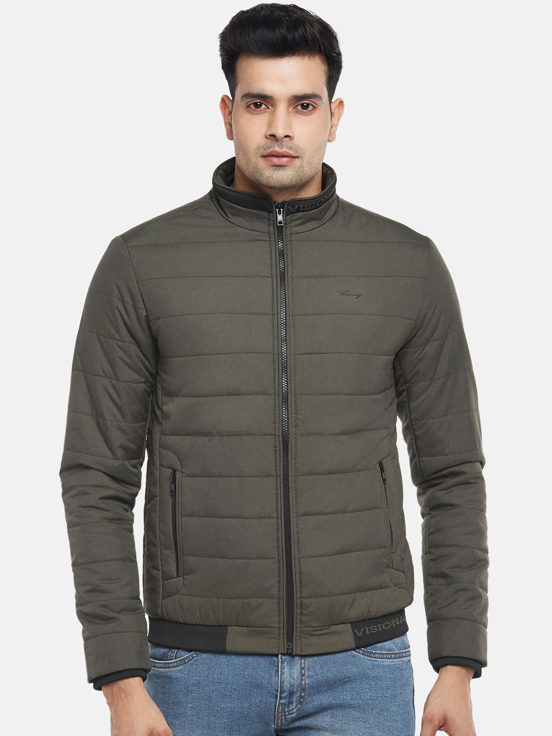 People Men Olive Green Puffer Jacket