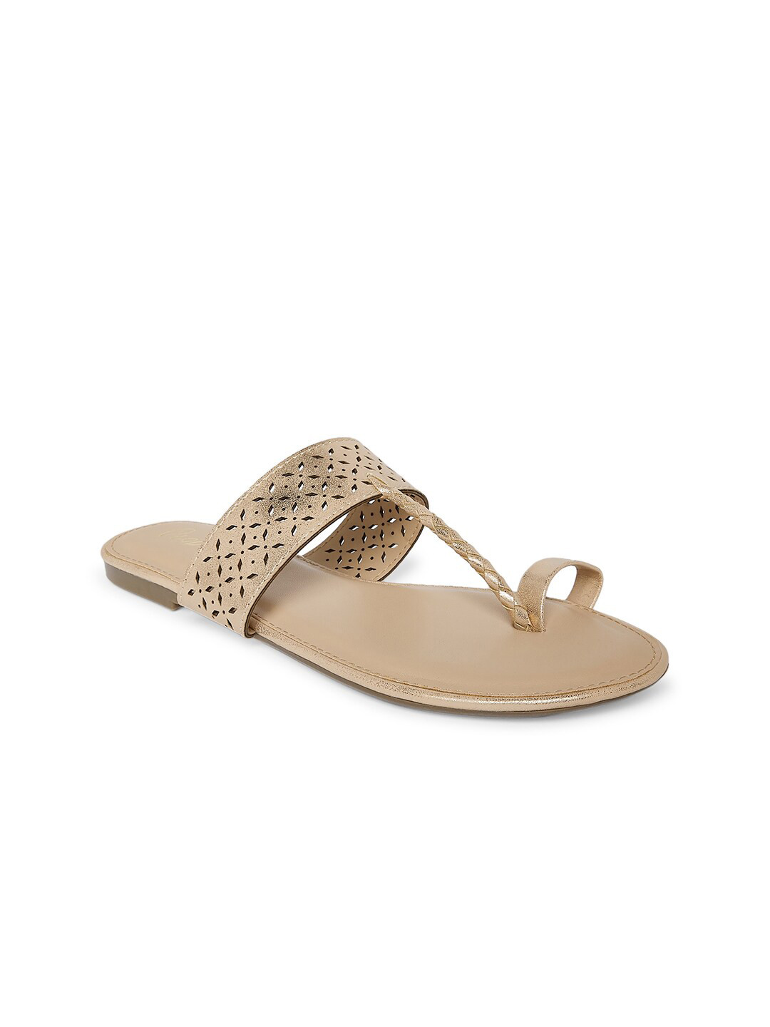 People Women Beige One Toe Flats with Laser Cuts