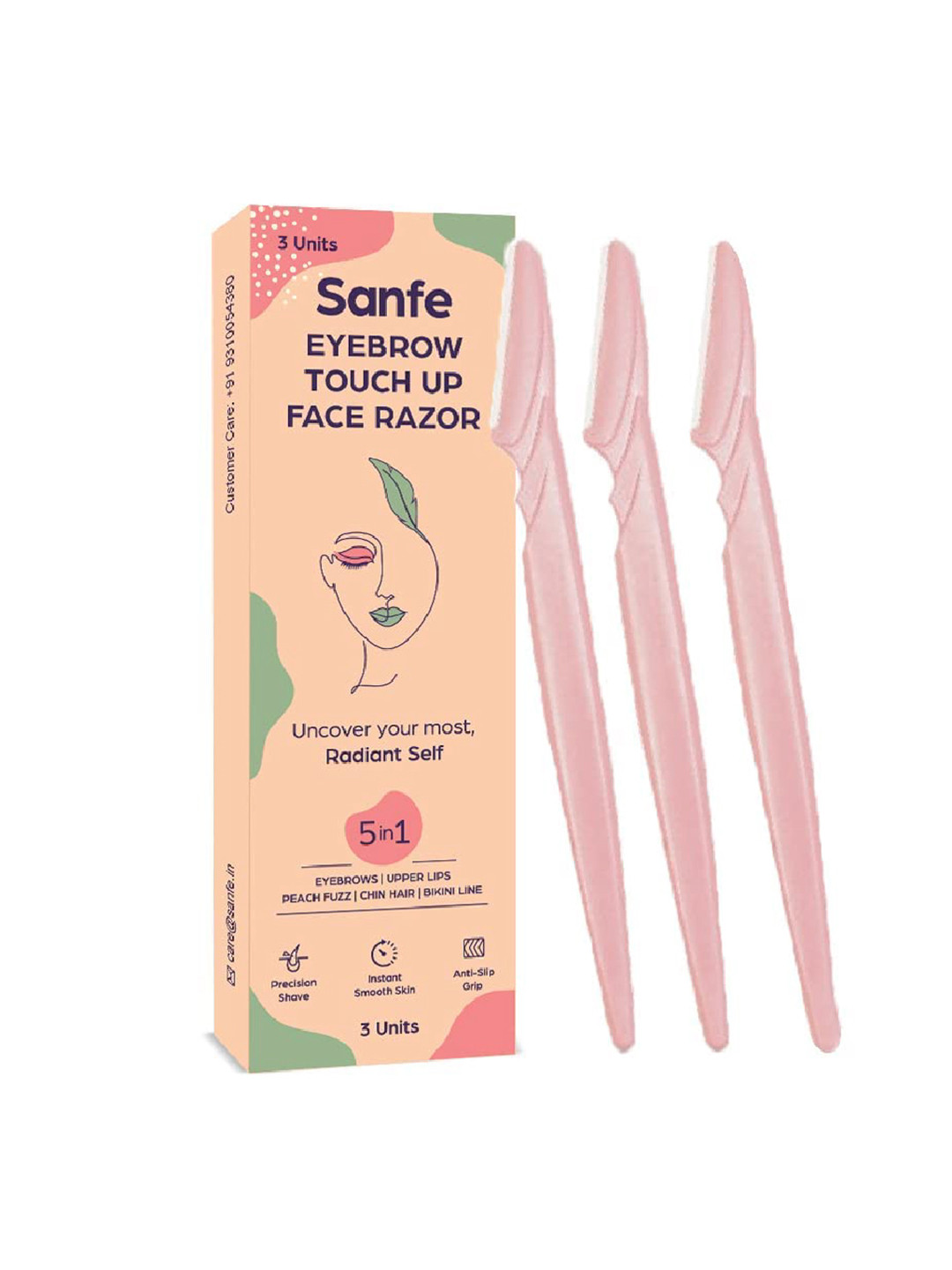 Sanfe Reusable Eyebrow Touch Up Hair Removing Face Razor For Women - 3 Pcs