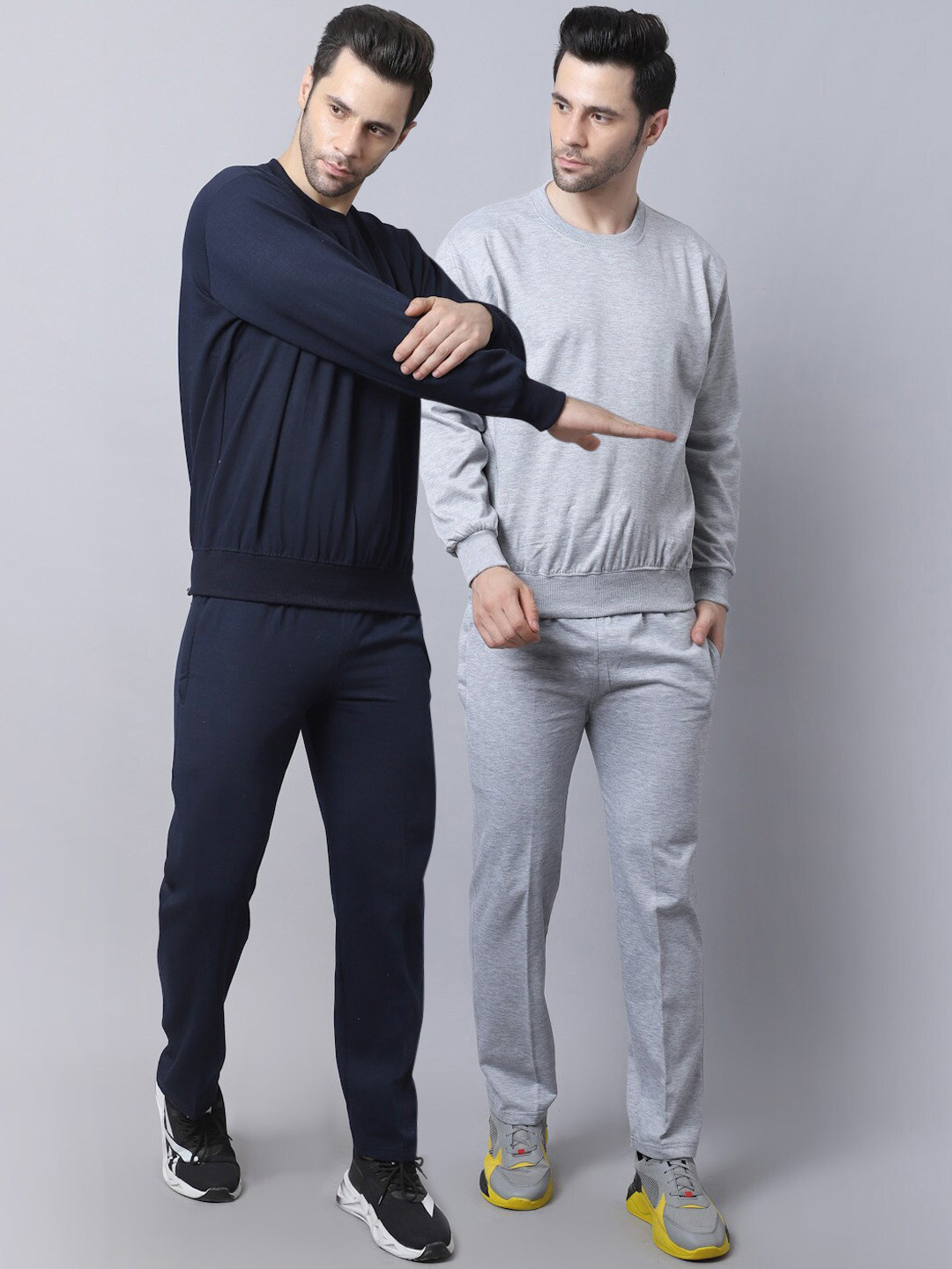 MACK JONNEY Men Pack of 2 Grey & Navy Blue Solid Fleece Tracksuits