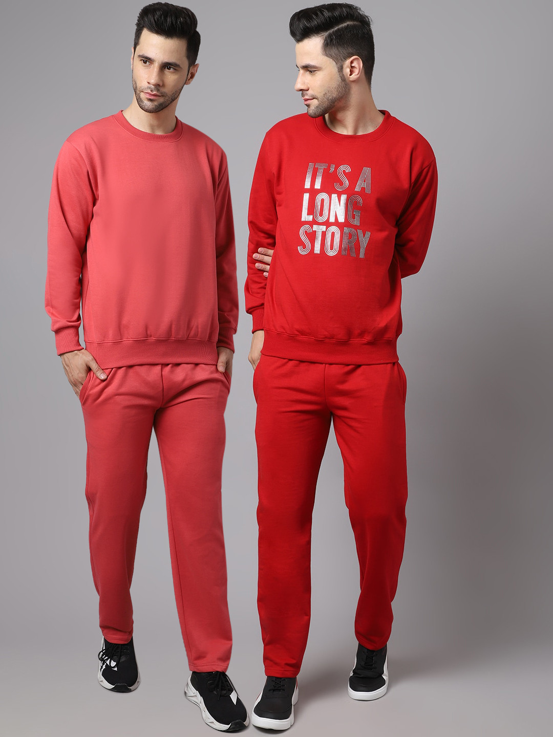 MACK JONNEY Men Pack of 2 Red & Pink Pure Cotton Solid Tracksuits