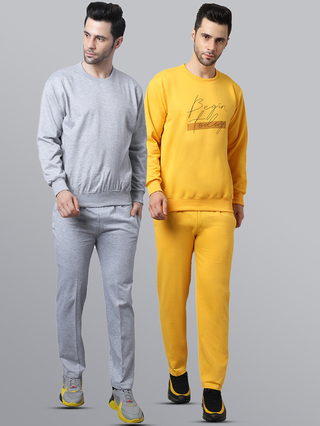 MACK JONNEY Men Pack Of 2 Solid Pure Cotton Tracksuits