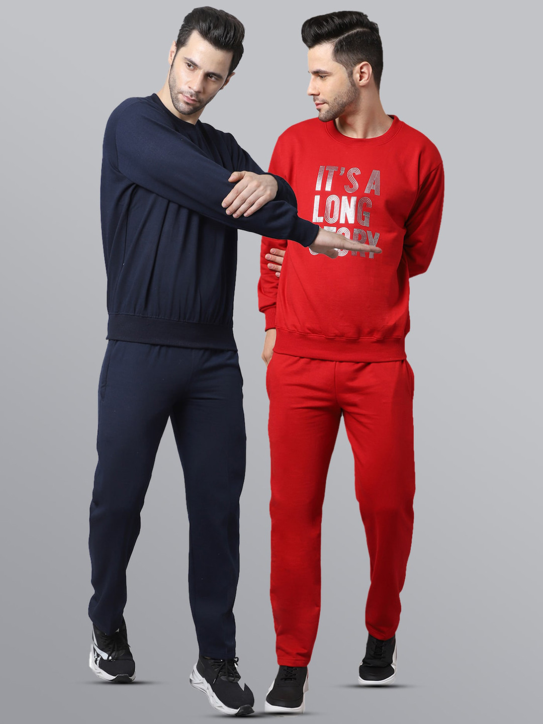 MACK JONNEY Men Pack Of 2 Navy Blue & Red Pure Cotton Sports Tracksuits