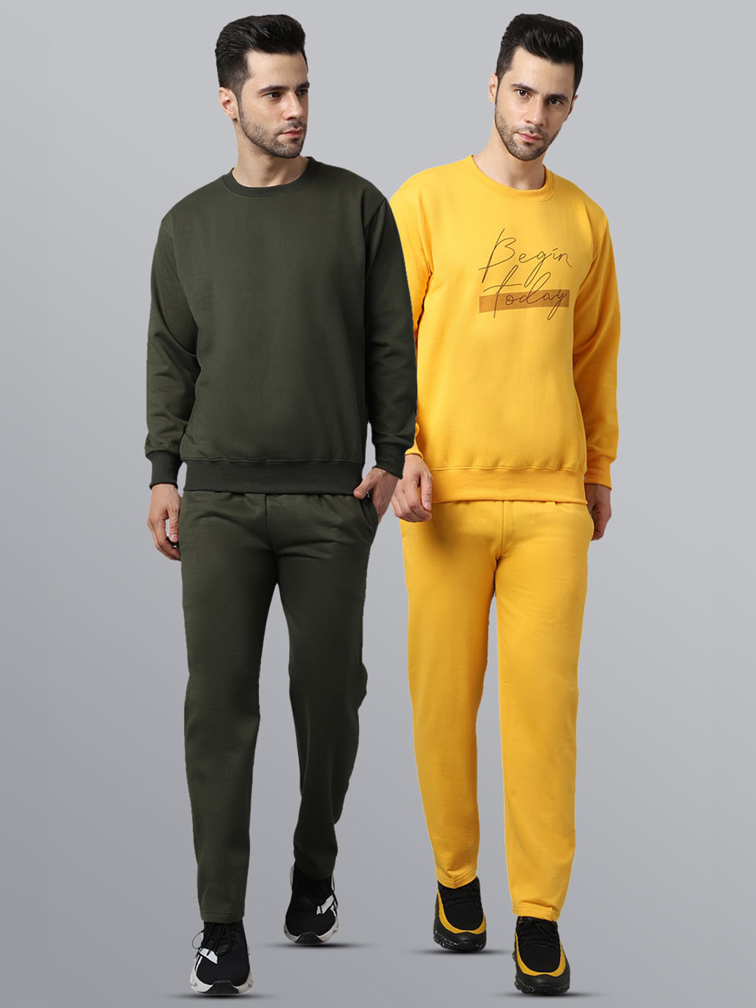 MACK JONNEY Men Pack Of 2 Solid Pure Cotton Tracksuits