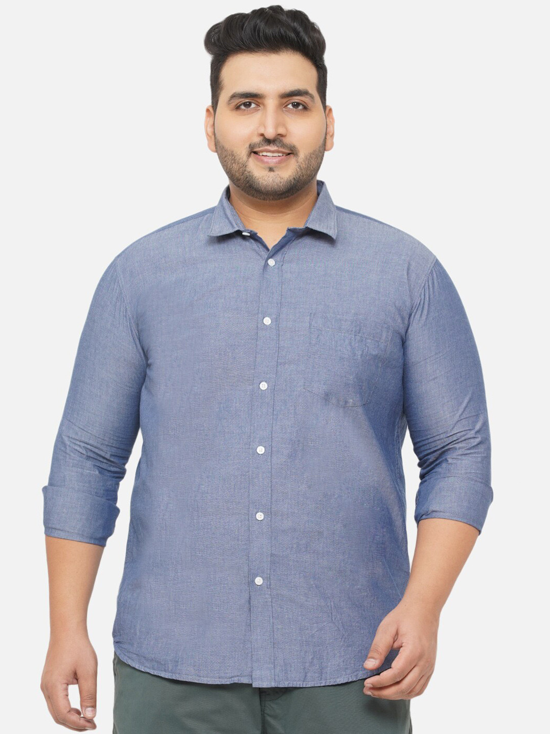 John Pride Plus Size Men Blue Standard Casual Shirt