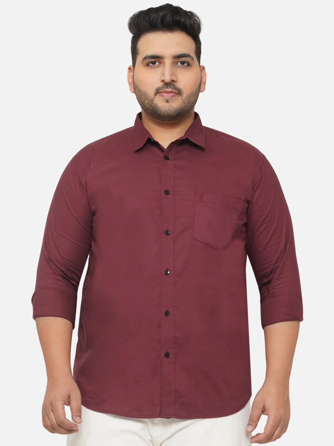 Plus Size Men Maroon Premium Casual Stretchable Shirt
