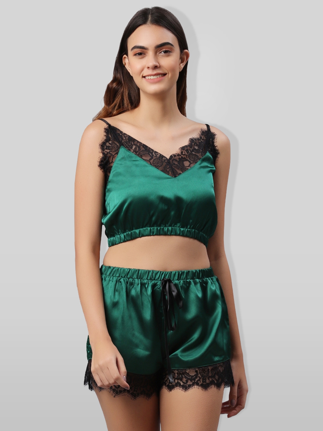 Buy PRETTY LOVING THING Women Green Black Satin Night Suit