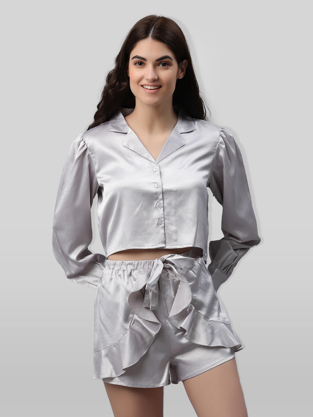 Fuchsia  Women Silver-Toned Night suit