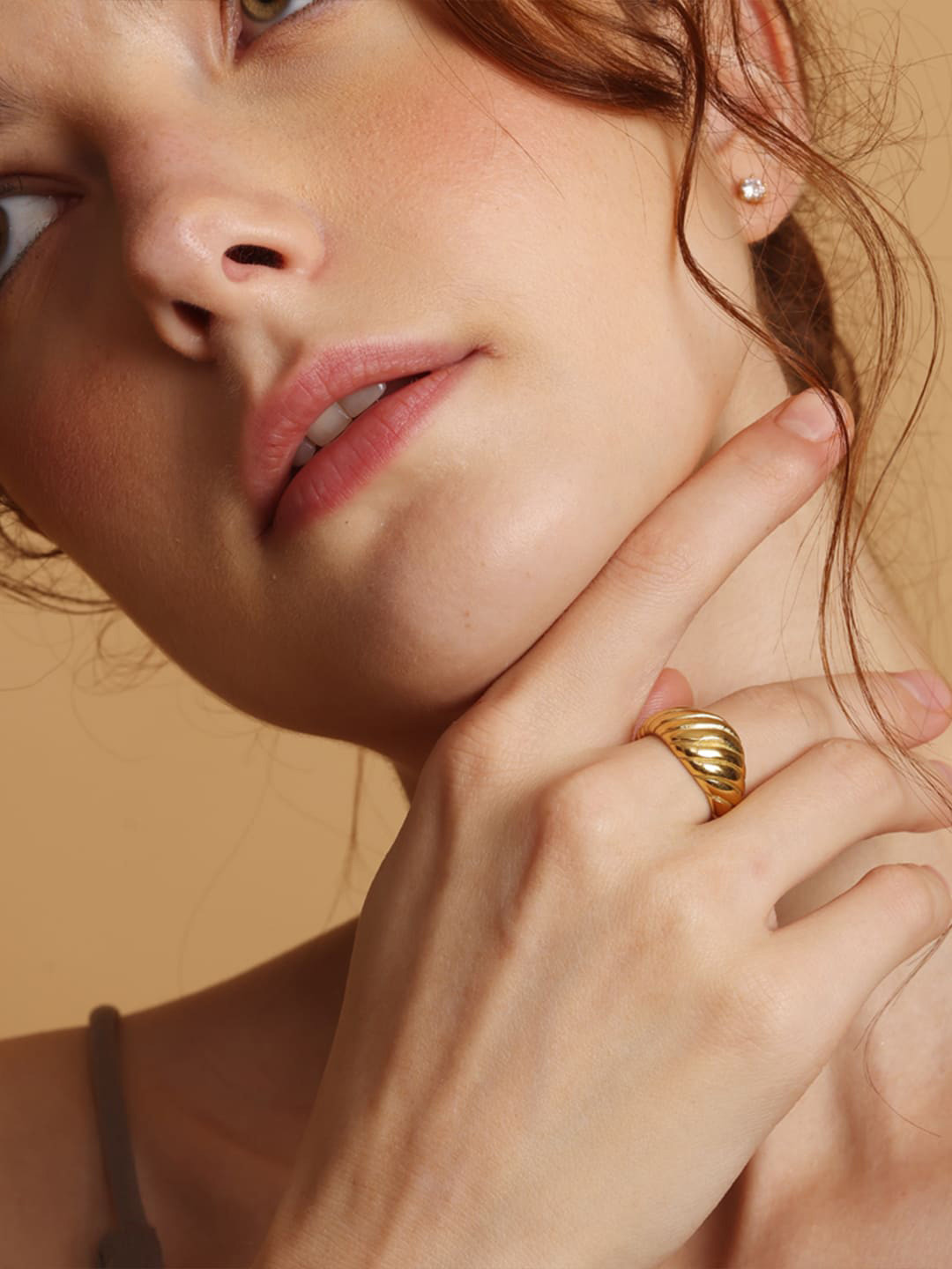 PALMONAS Women 18k Gold-Plated CROISSANT DOME Ring