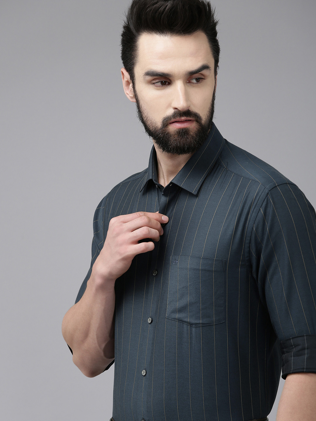 Arrow Men Blue Original Slim Fit Striped Pure Cotton Formal Shirt