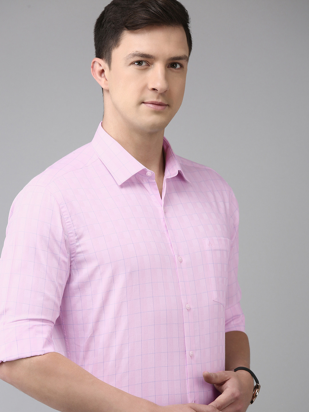 Arrow Men Pink Manhattan Slim Fit Checked Pure Cotton Formal Shirt