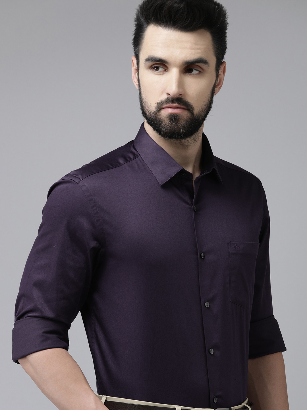 Arrow Men Navy Blue Manhattan Slim Fit Solid Opaque Formal Shirt With Chest Pocket