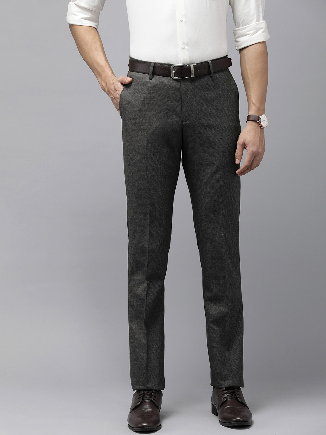 Arrow Men Textured Formal Regular Fit Trousers