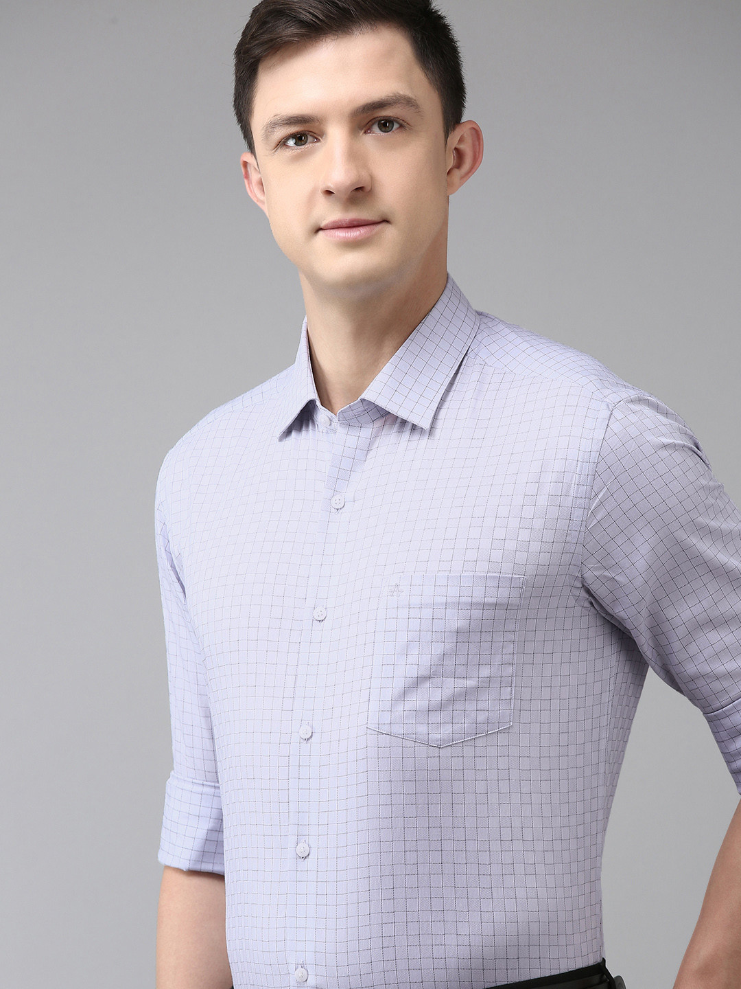 Arrow Men Grey & Black Manhattan Slim Fit Grid Tattersall Checked Pure Cotton Formal Shirt