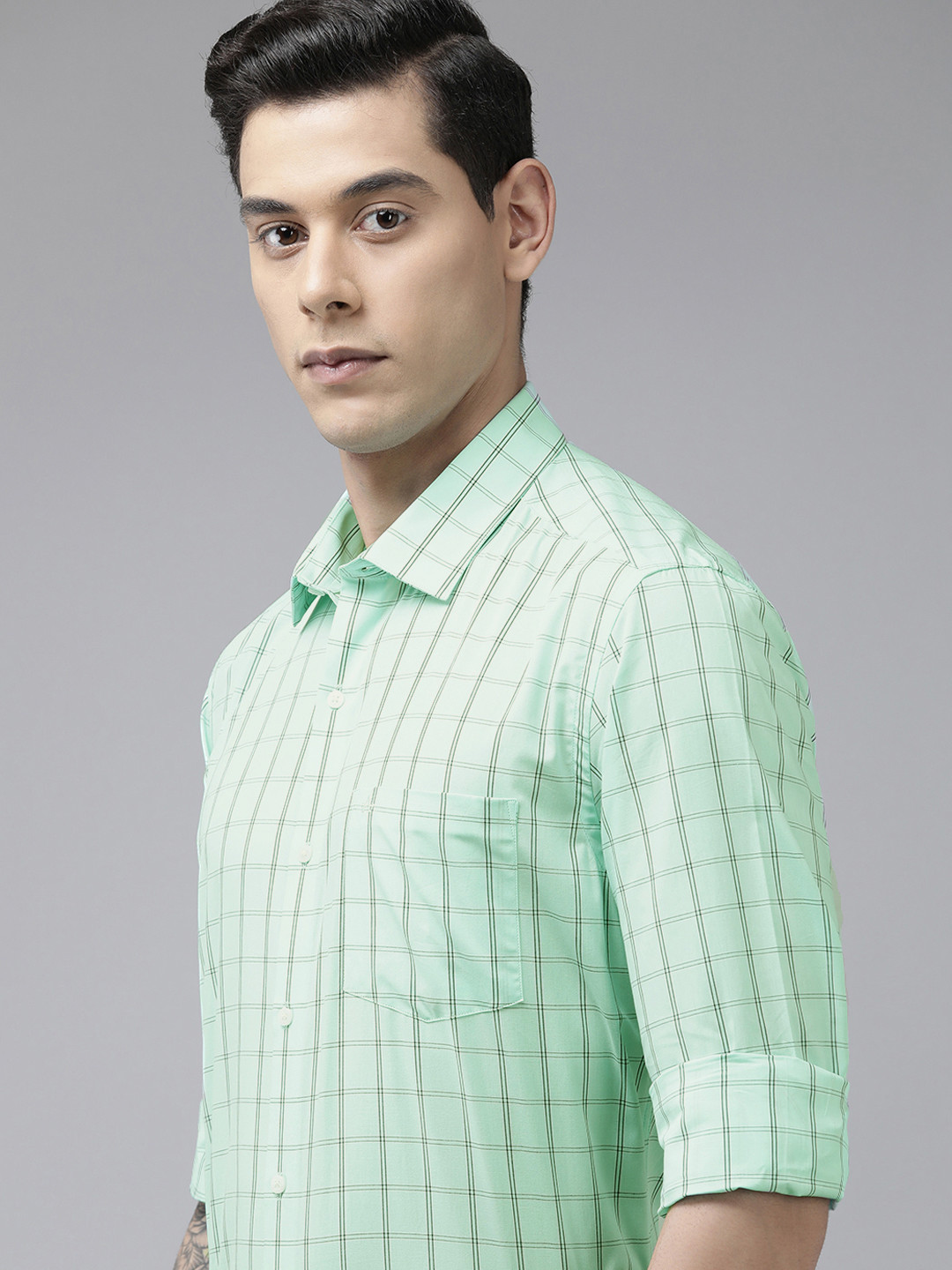 Arrow Men Green & Black Manhattan Slim Fit Checked Pure Cotton Formal Shirt