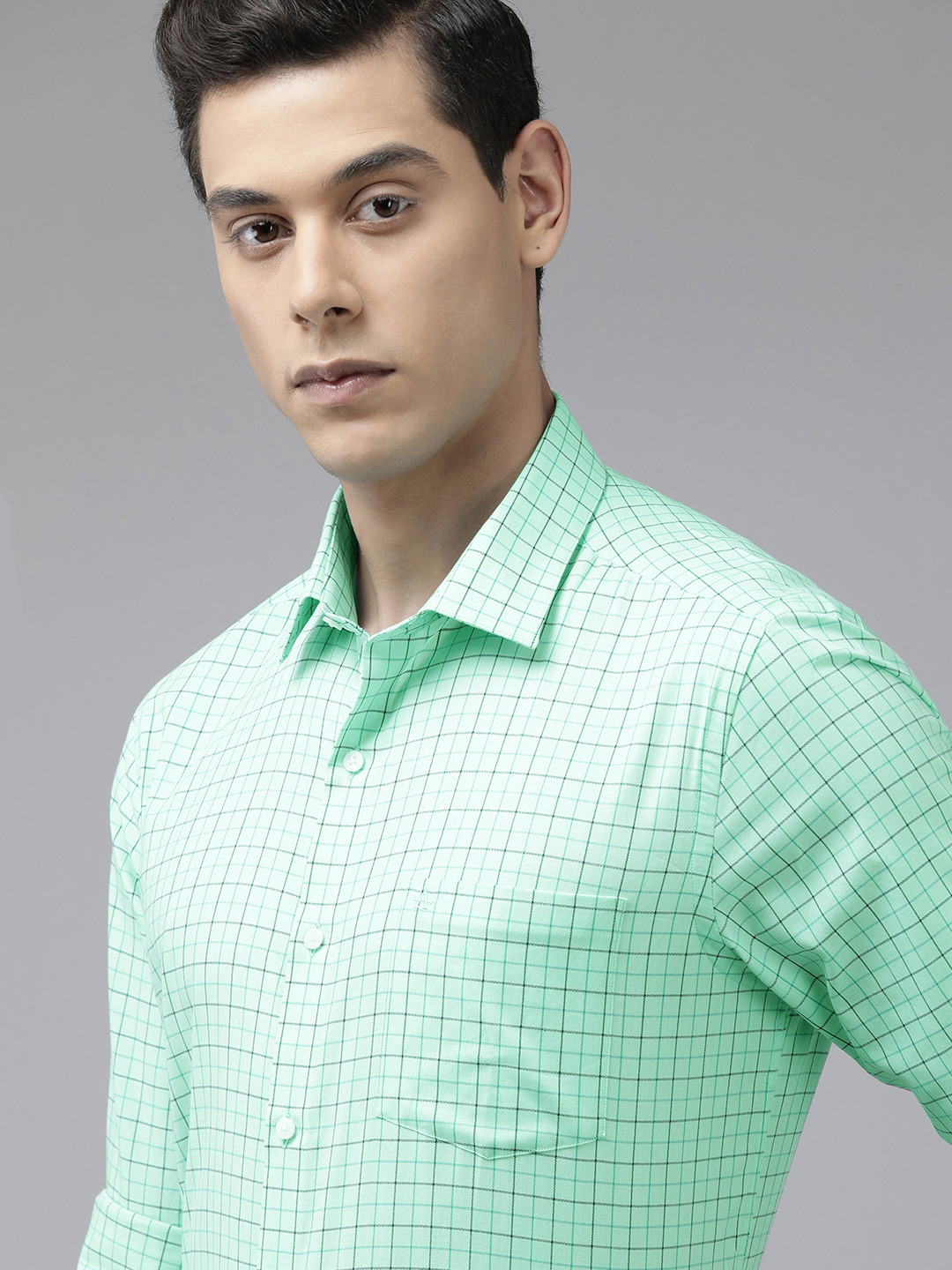 Arrow Men Green & Black Manhattan Slim Fit Checked Pure Cotton Formal Shirt