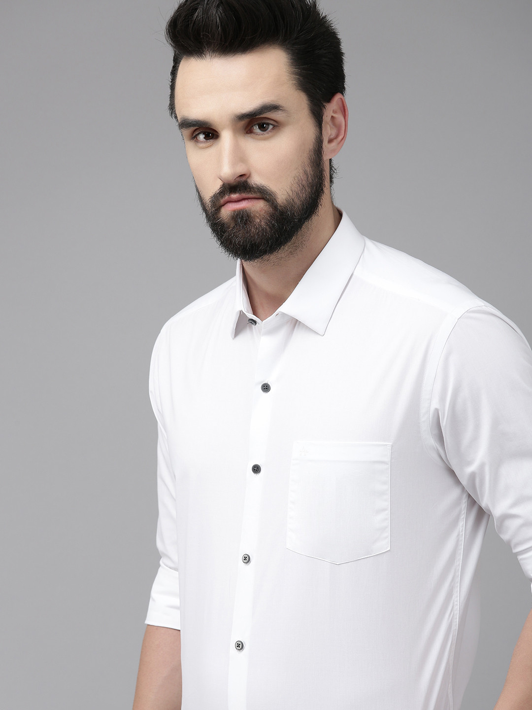 Arrow Men White Manhattan Slim Fit Solid Opaque Pure Cotton Formal Shirt