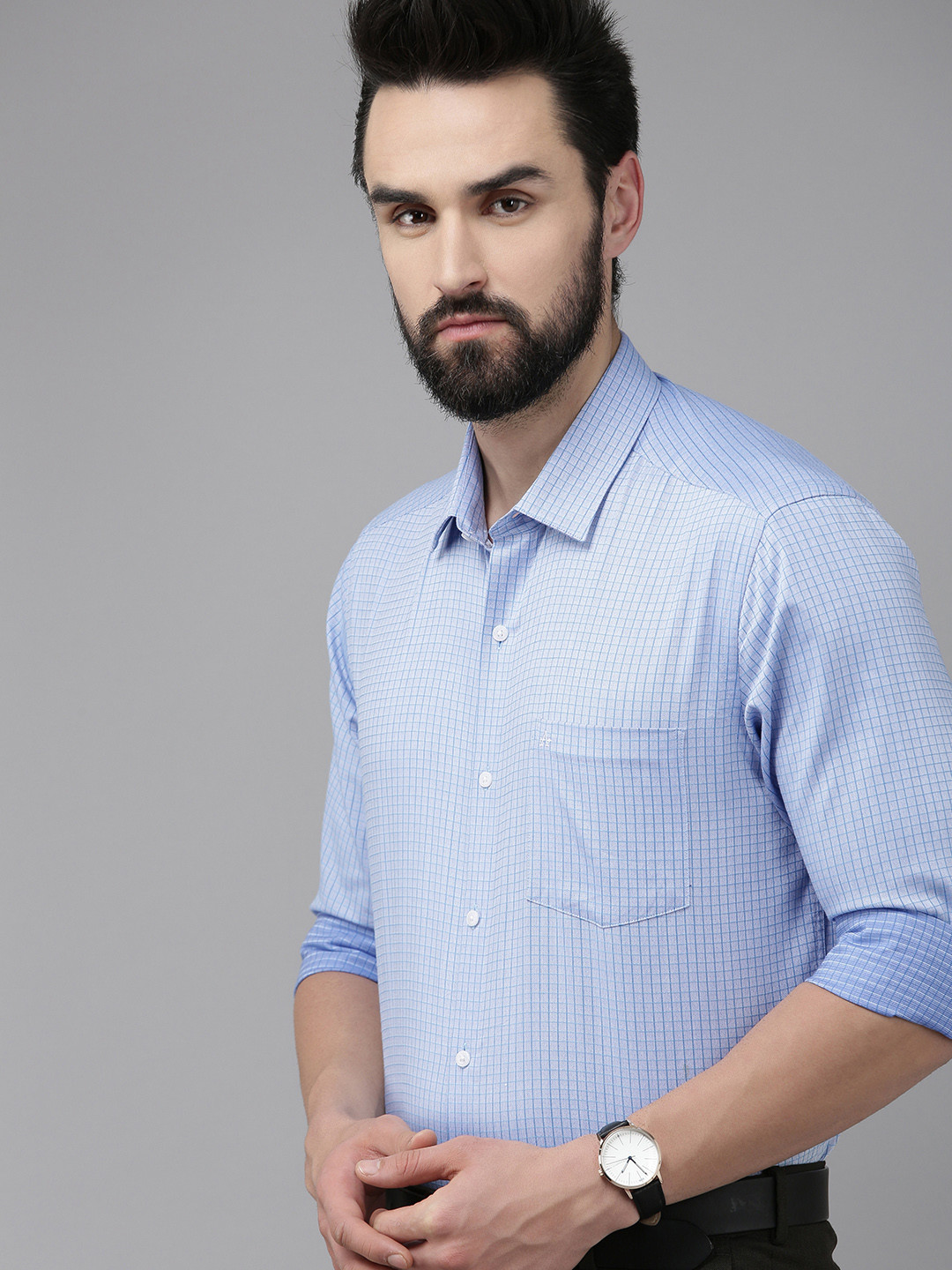 Arrow Men Blue Micro Checked Original Slim Fit Pure Cotton Formal Shirt