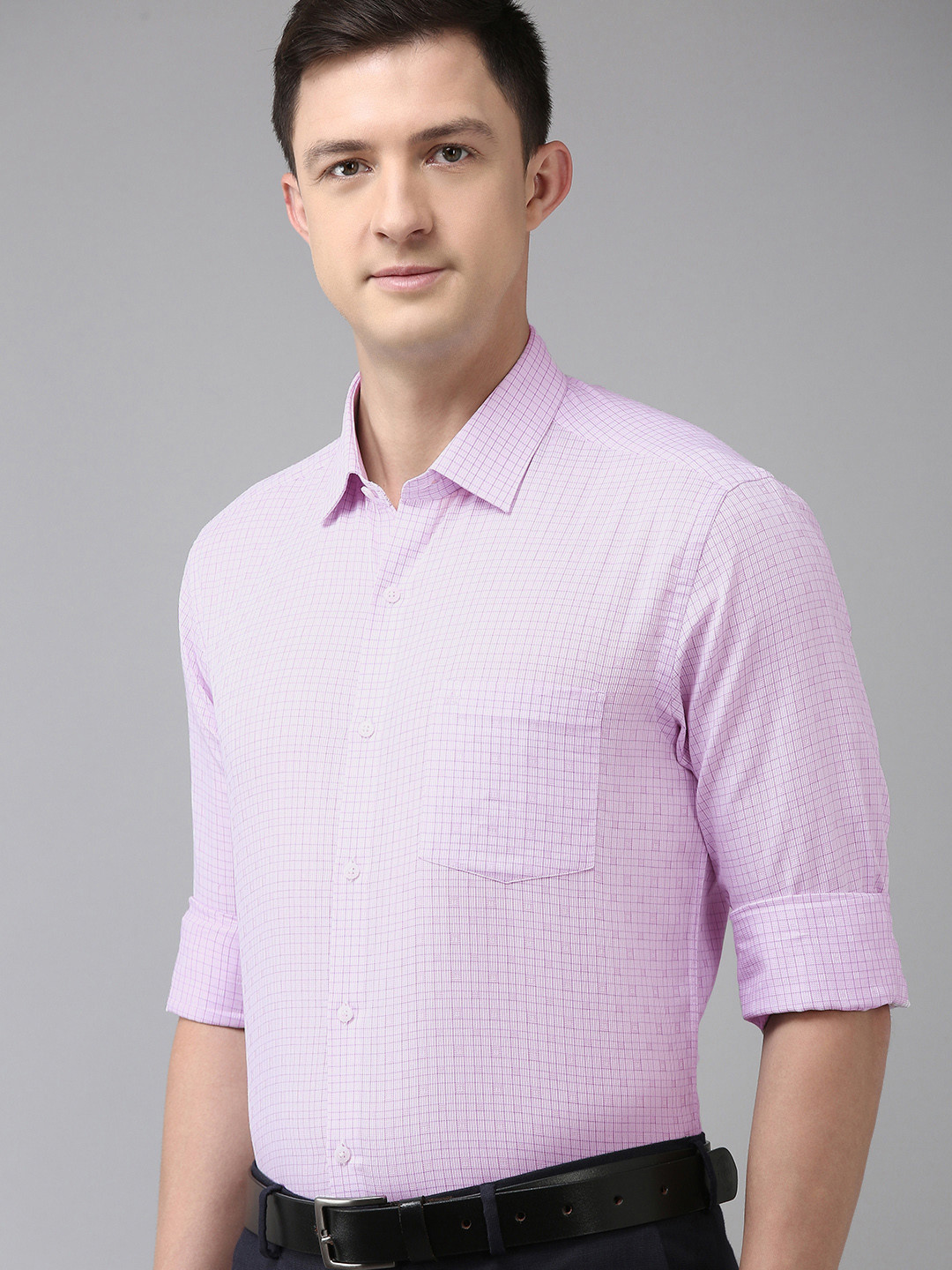 Arrow Men Purple Checked Original Slim Fit Pure Cotton Formal Shirt