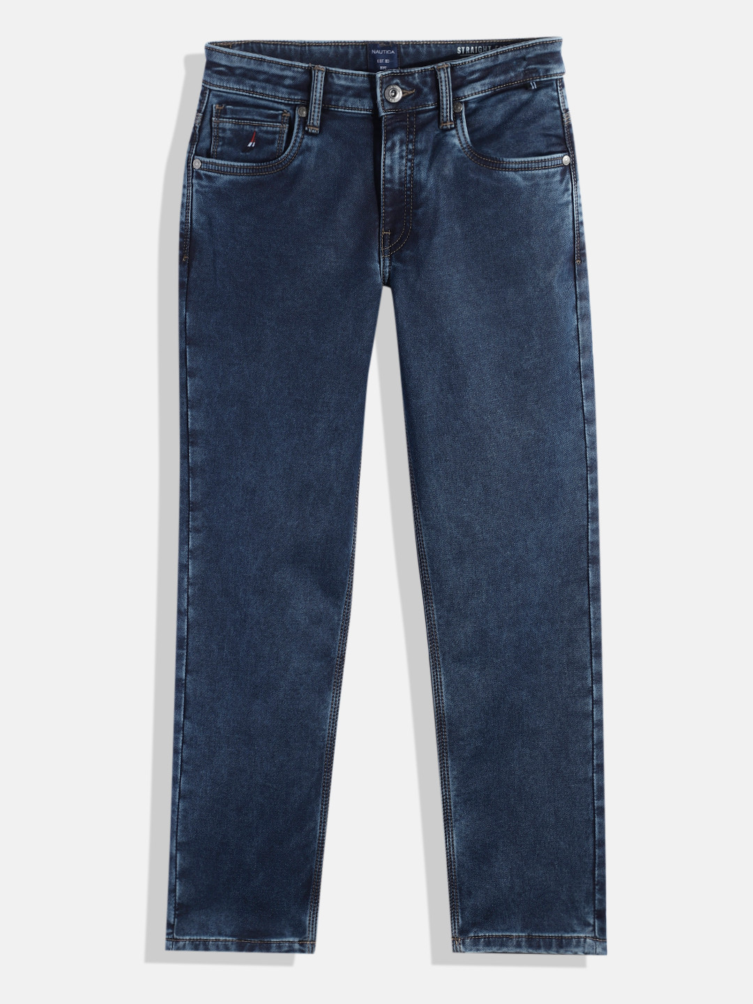 Nautica Boys Straight Fit Mid-Rise Clean Look Light Fade Stretchable Jeans