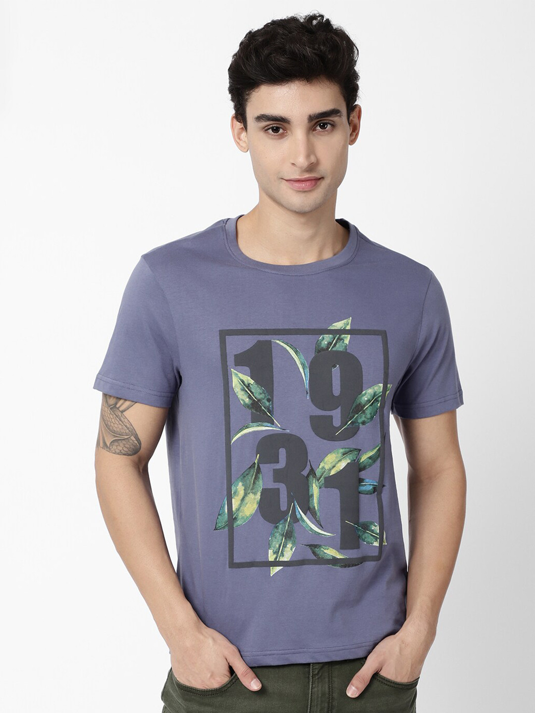 AD By Arvind Men Typography Slim Fit Cotton T-shirt