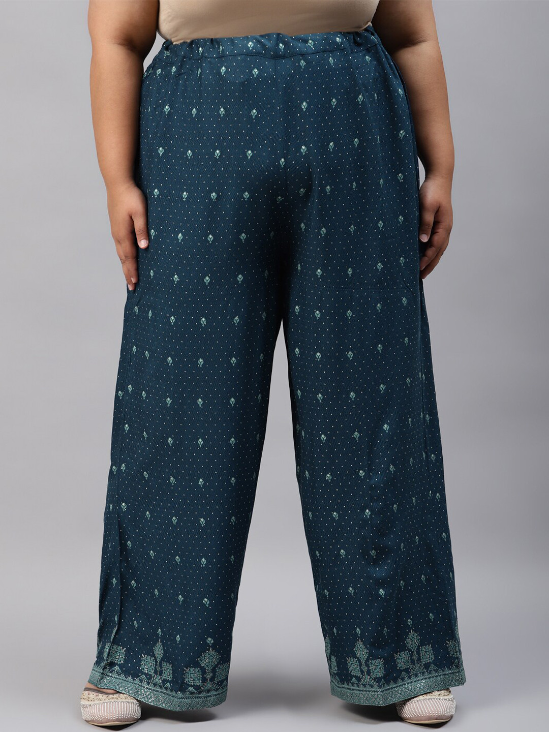 W Women Plus Size Teal Printed aw-22 Trousers