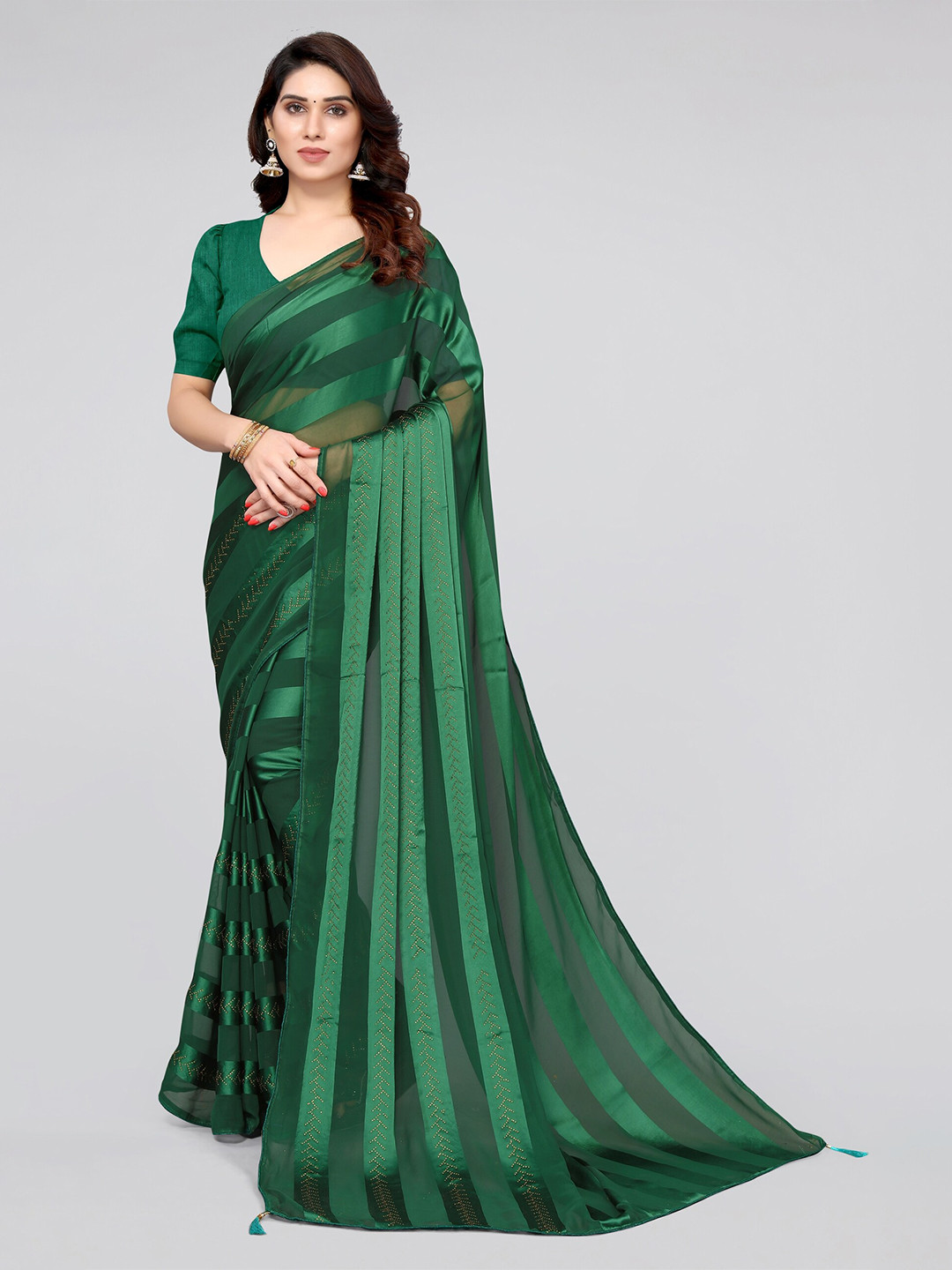 MIRCHI FASHION Green Embellished Beads and Stones Saree