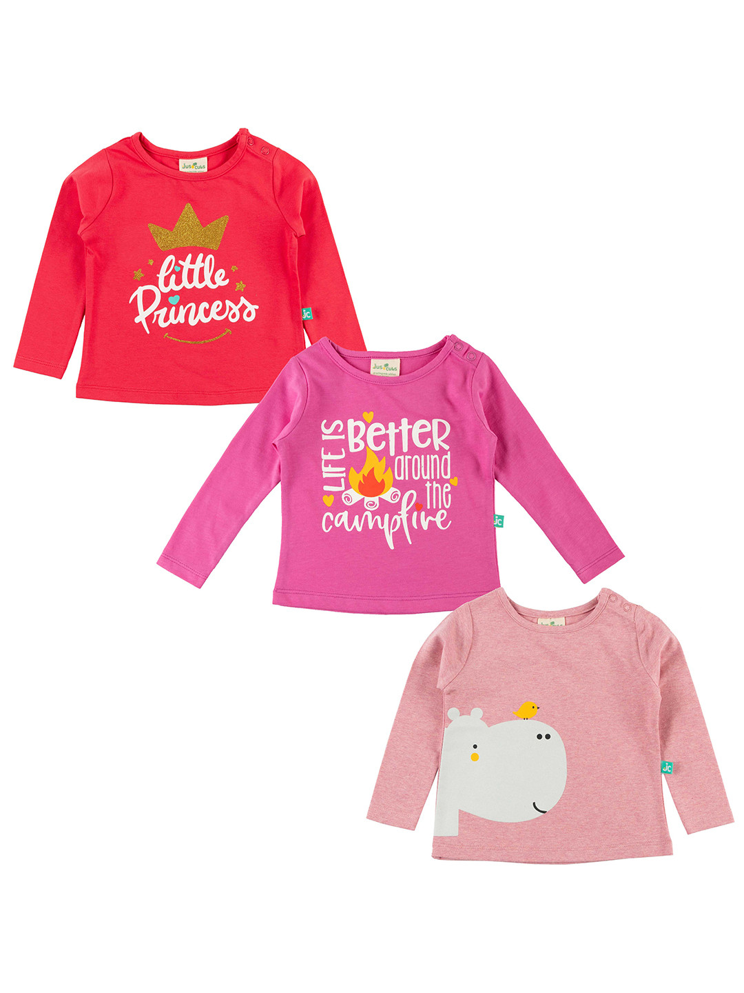 JusCubs Set of 3 Girls Typography Printed  T-shirt