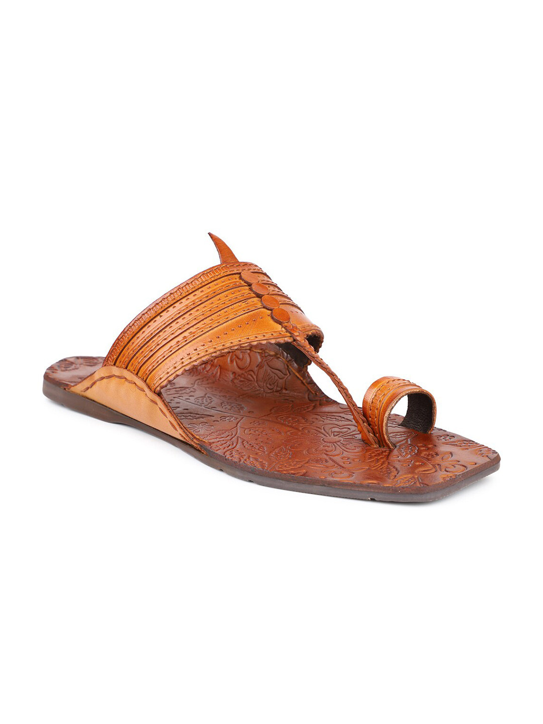 PRIVO by Inc.5 Men Tan Brown One Toe Ethnic Leather Comfort Sandals