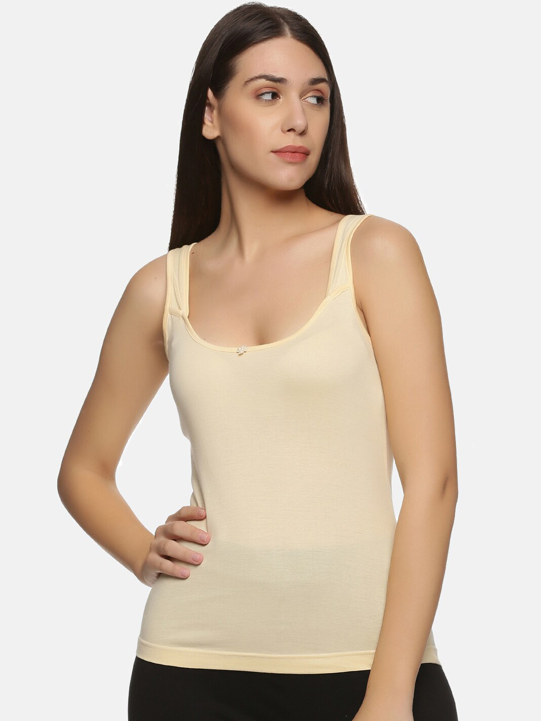 NOT YET by us Women Solid Cream Cotton Camisole