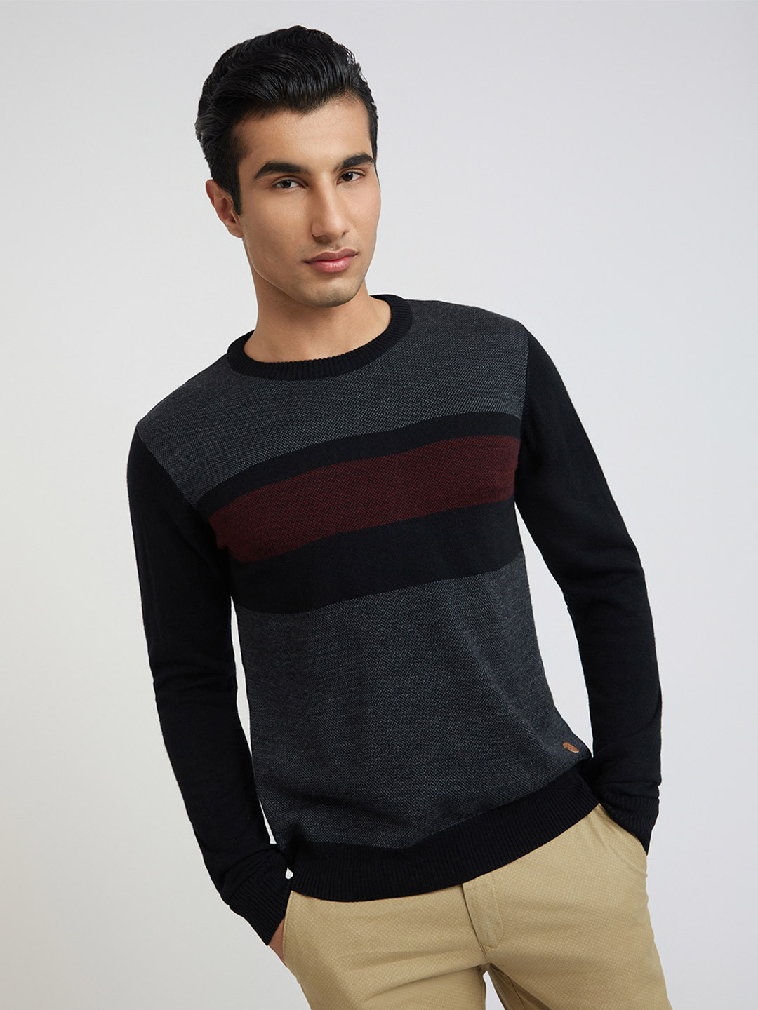Striped Sweaters Raymond Sweaters Buy Raymond Black Red Regular