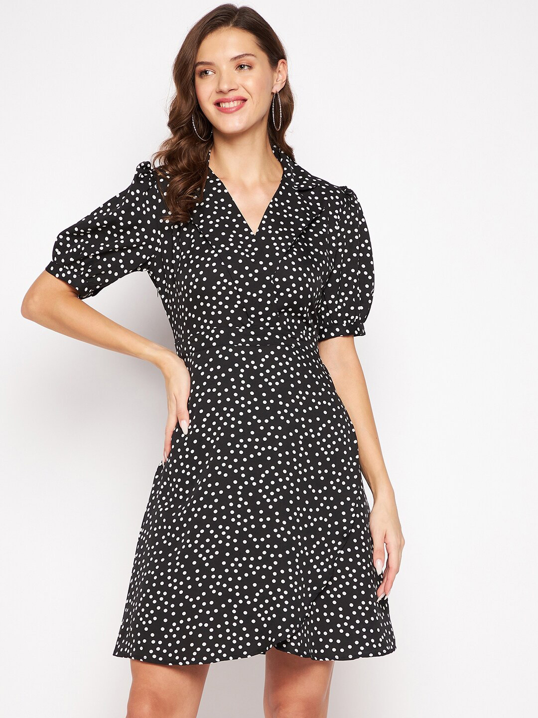 Color Cocktail Women Black Crepe A-Line Dress