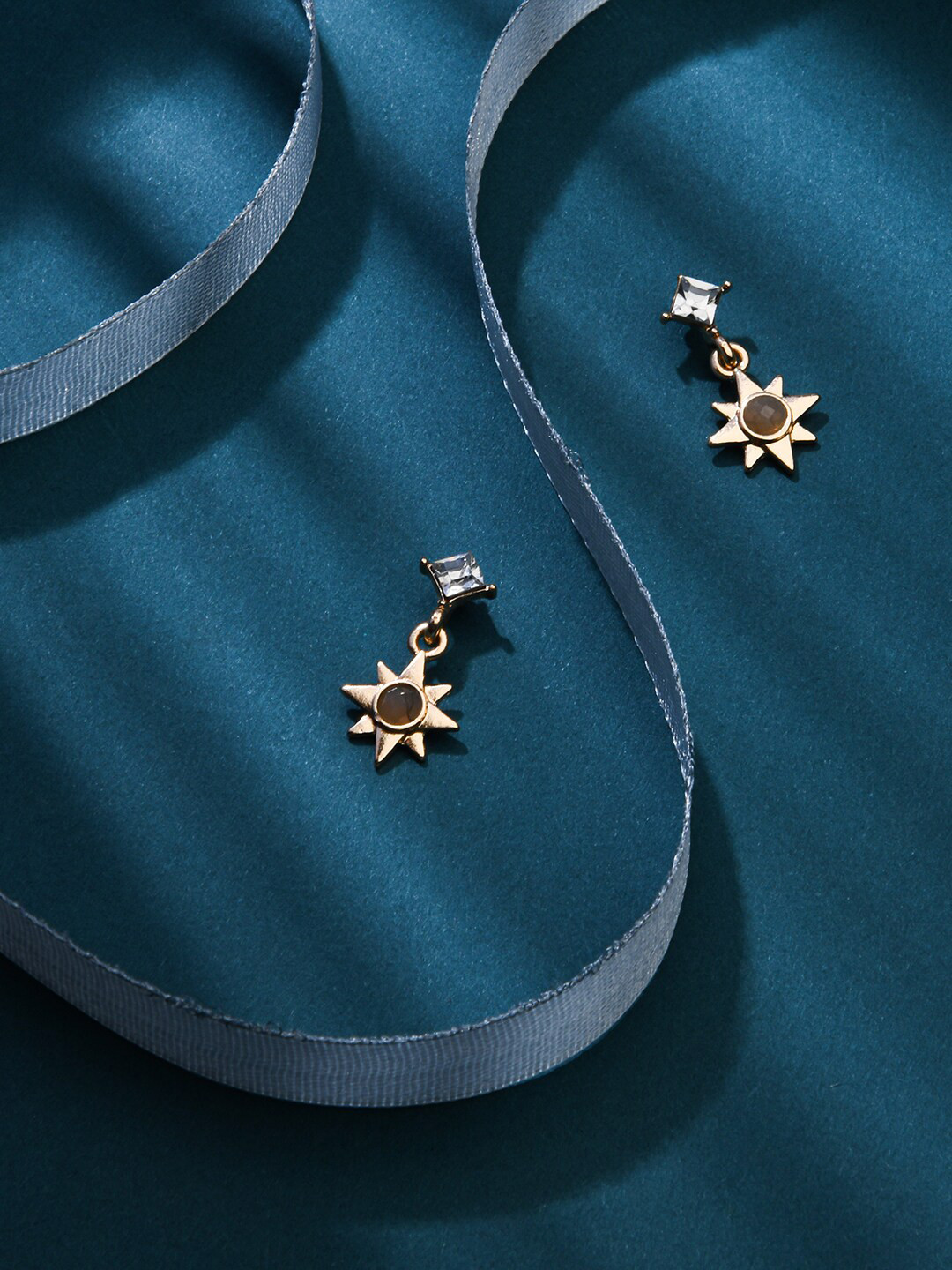 Accessorize Grey & Gold Geometric Crystal Drop Earrings