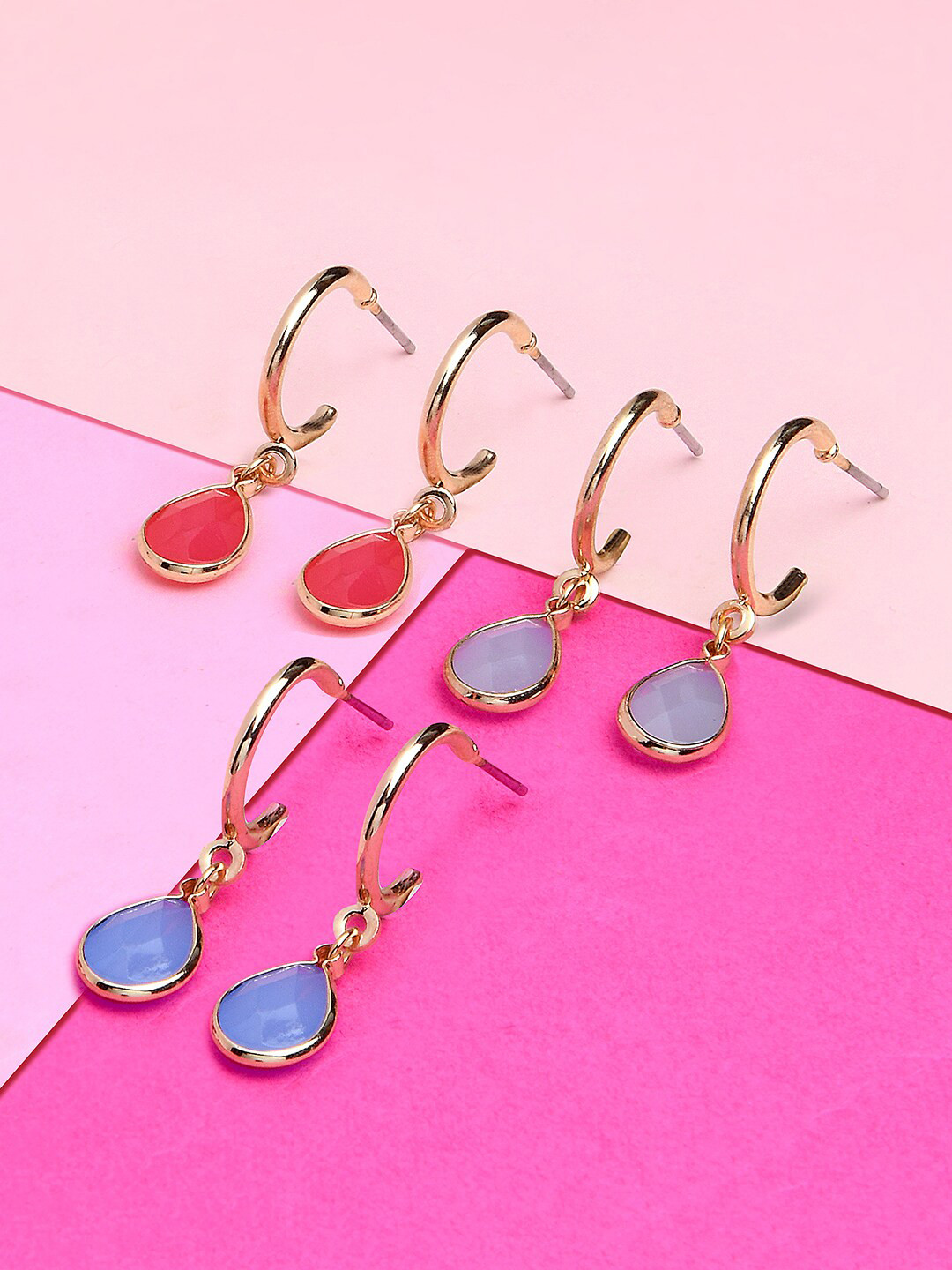 Accessorize Women Set Of 3 Seascape Crystal Huggie Oval Hoop Earrings