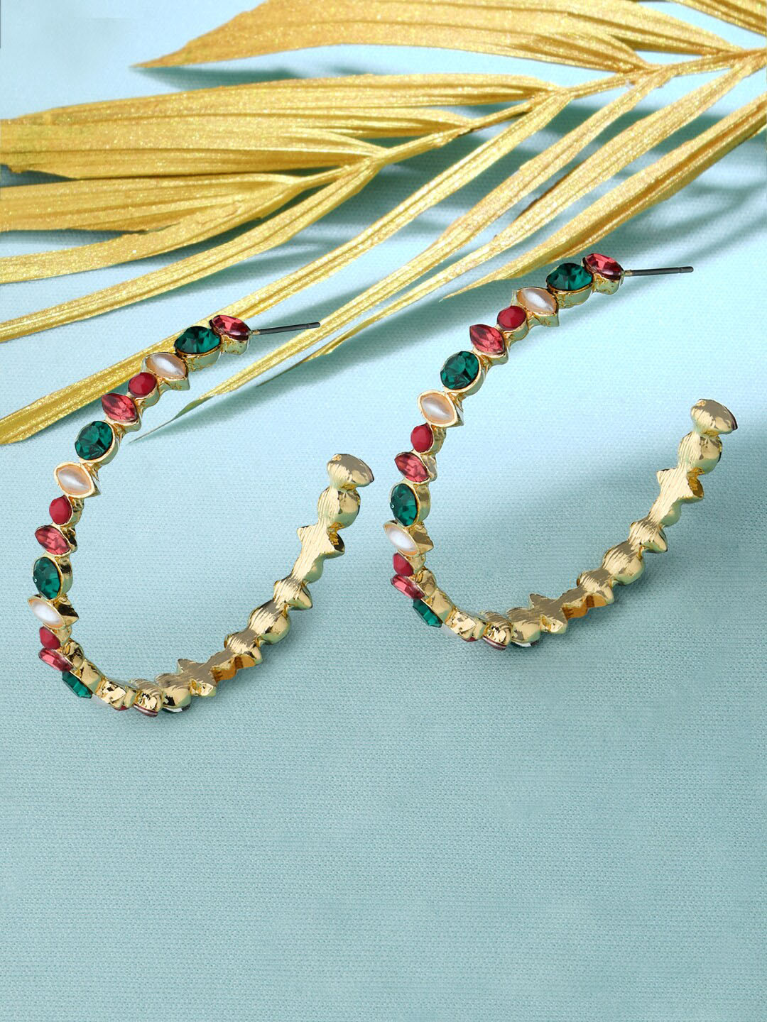 Accessorize Large Eclectic Stones Half Hoop Earrings