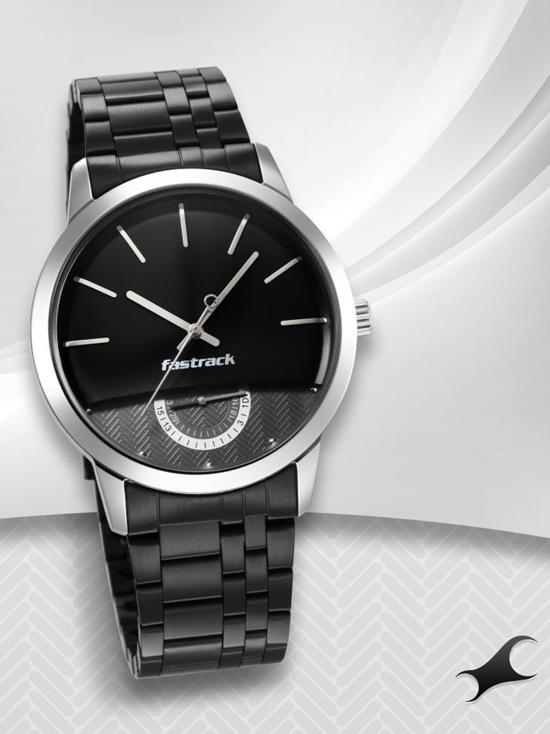 Fastrack Men Black Dial & Black Stainless Steel Bracelet Style Straps Analogue Watch