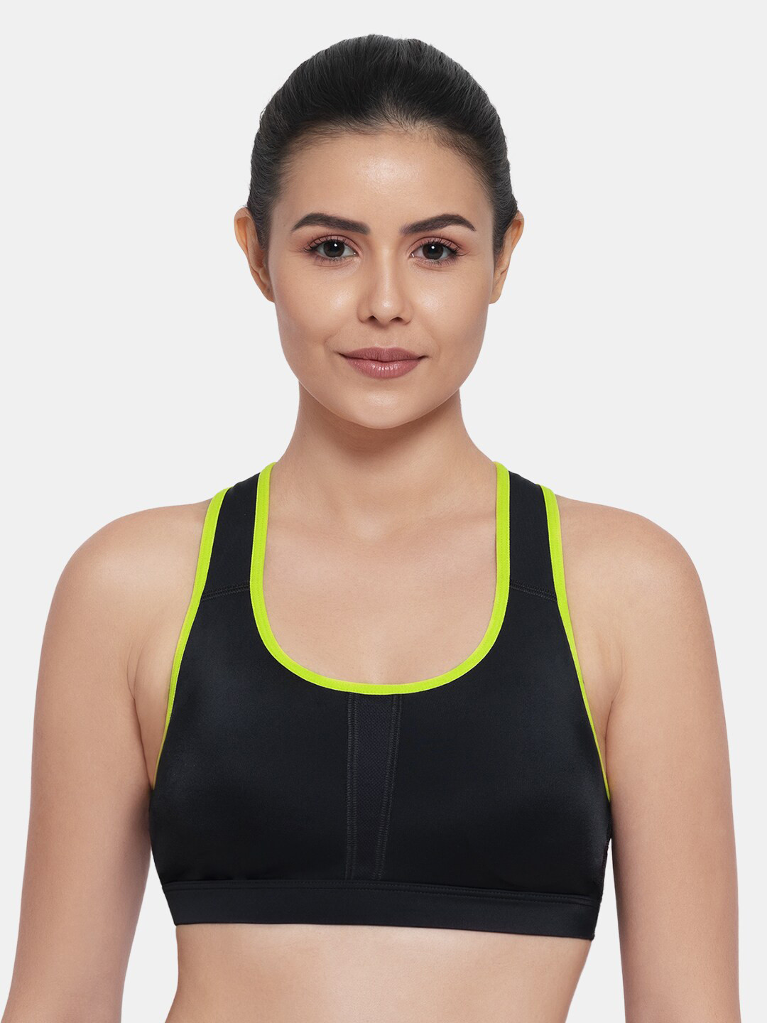 Amante Women Black & Yellow Sports Bra