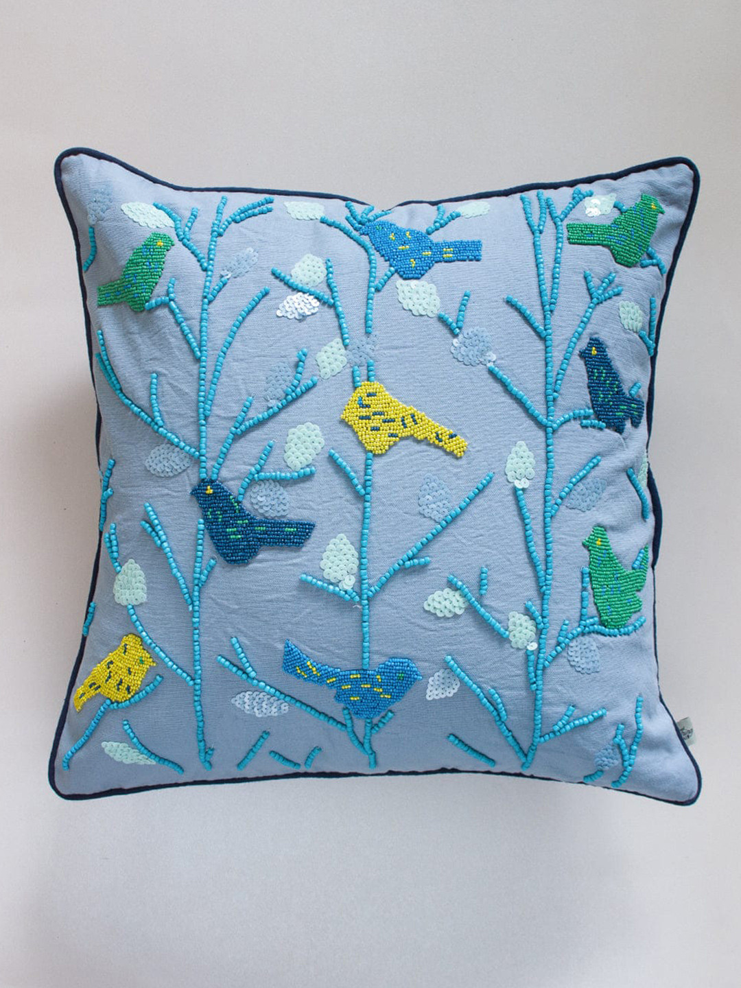 The Wishing Chair Embroidered Cotton Durable Embellished Square Cushion Cover -18x18In