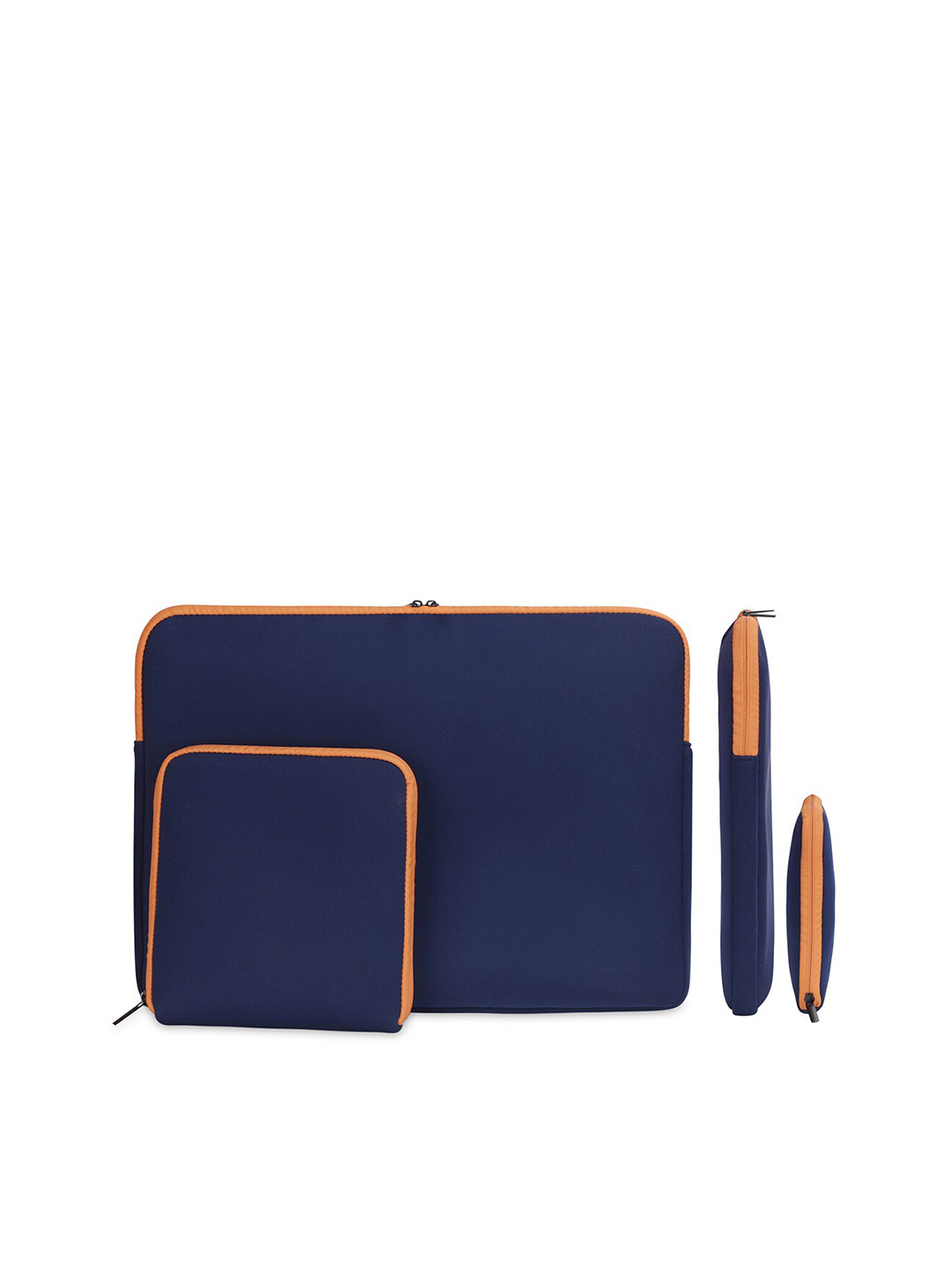 THE CLOWNFISH Jawa Navy Blue & Orange Solid Polyester Laptop Sleeve