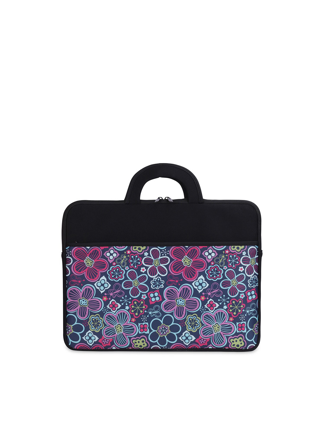 THE CLOWNFISH Unisex Black And Purple Floral Printed Laptop Sleeve