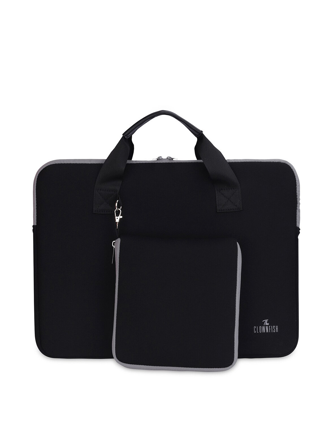 THE CLOWNFISH Floppy Unisex Black & Grey Laptop Sleeve with Tablet Pouch