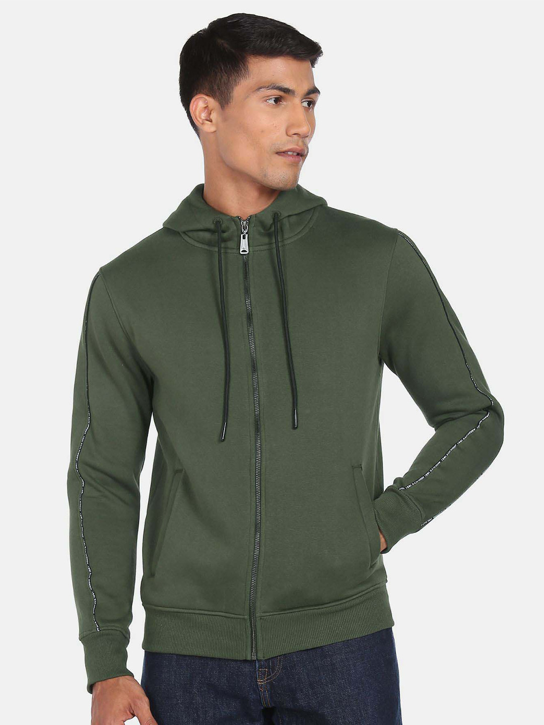 Arrow New York Men Olive Green Hooded Sweatshirt