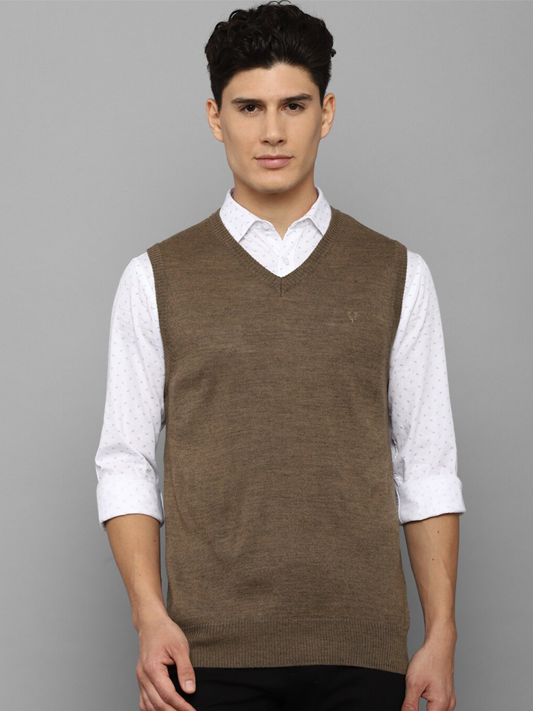 Allen Solly Men Brown Ribbed Sweater Vest